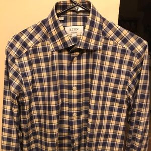 Eton dress shirt- yellow/navy plaid - size 15